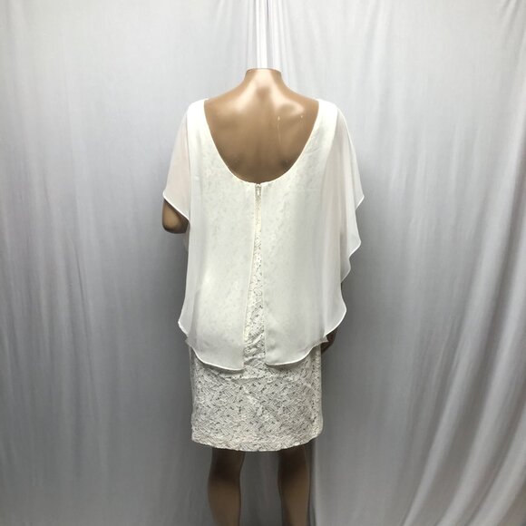 SD Collection Ivory Chiffon Overlay Lace Dress Womens Sz 12 Faux Pearl Neckline - Picture 4 of 8